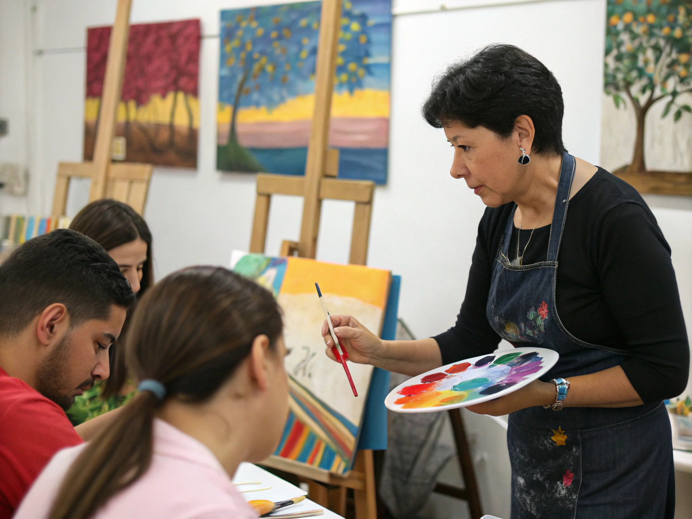 Artist guiding a participant during a community workshop