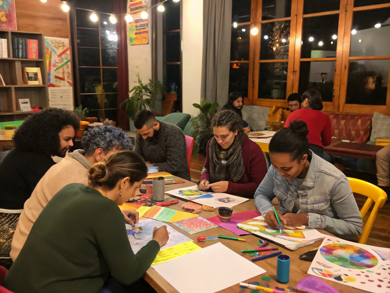 Diverse group collaborating on an artistic project